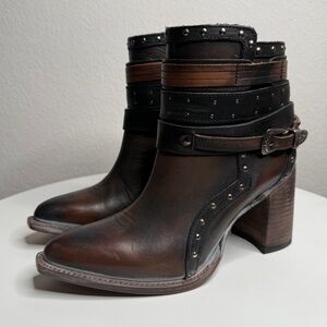 Freebird by Steven Julius Brown Leather Studded Buckle Ankle Boots Size 9